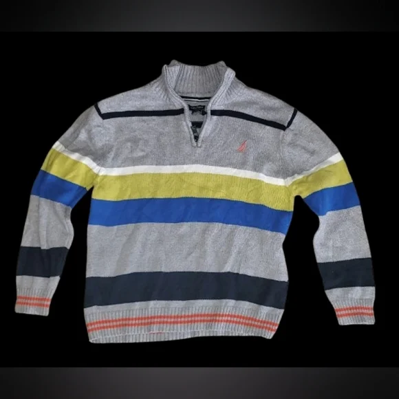 NAUTICA PULLOVER 1/4 zip sweater, boys' M (10/12), knit, multicolored stripes