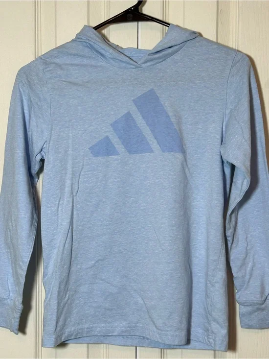 Adidas Girls' Long Sleeved Hooded T-Shirt Lt. Blue Size M (10/12)