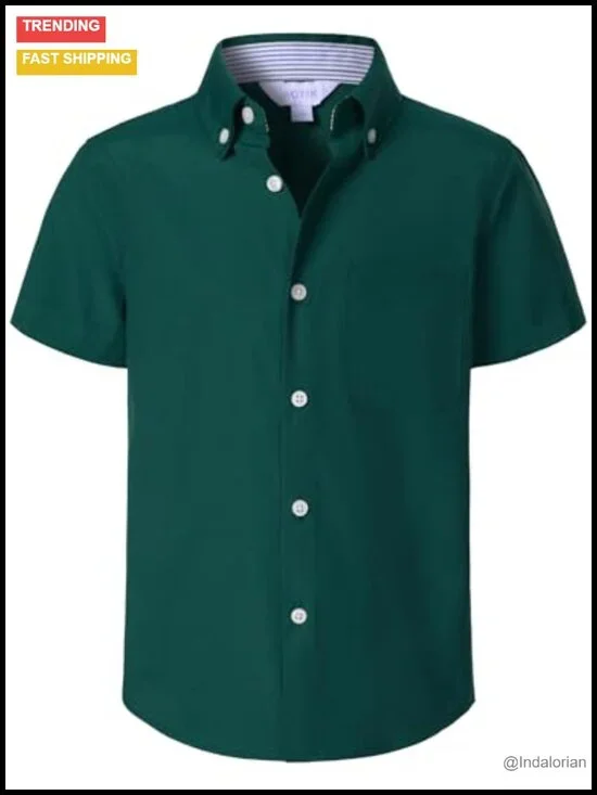Boys Short Sleeve Oxford Button Down Shirt Formal Uniform with Pocket