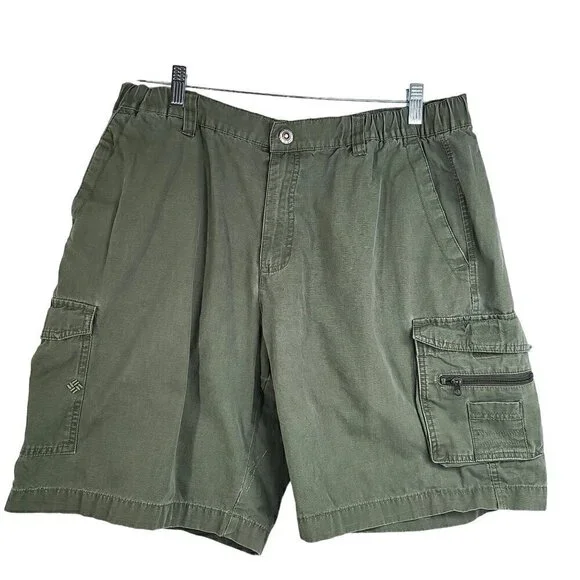 Vintage Columbia XCO Olive Green Cargo Hiking Shorts Flat Front Outdoor 36x9