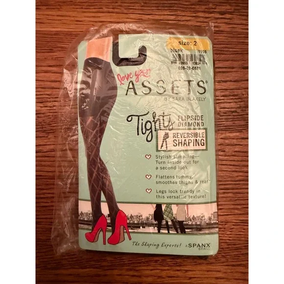 Assets‎ by Sara Blakely Reversible Shaping Tights Diamond Pattern Black Size 2