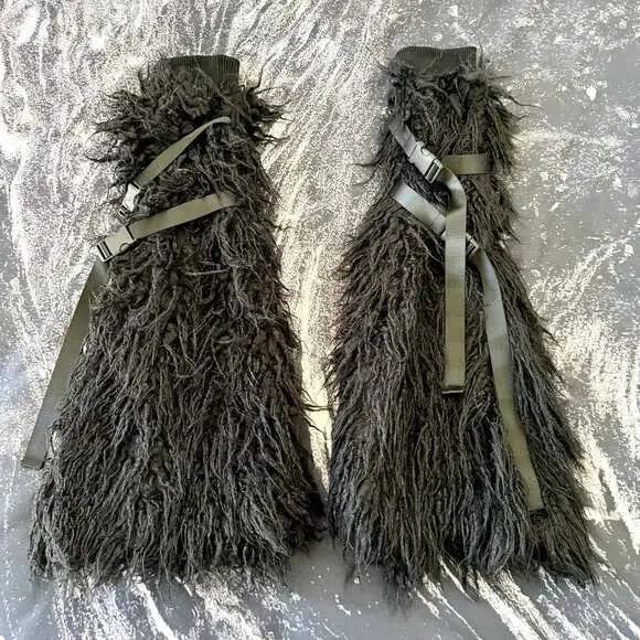 Dolls Kill Widow Shaggy Faux Fur Buckle Strap Leg Warmers