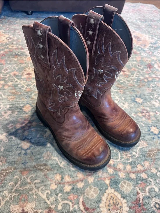 Ariat Brown Embroidered Leather Western Ankle Boots