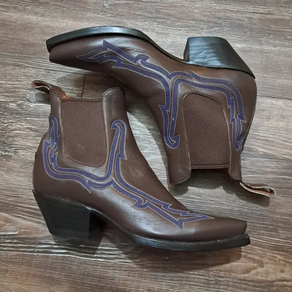 Caborca Handmade Artisan Western Leather Embroidery Pull-on Brown Bootie Sz. 6B