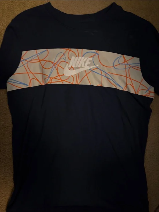 Nike Navy Short Sleeve Tee with White Graphic Stripe