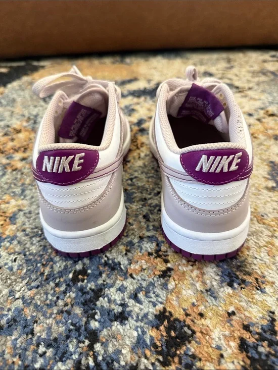 Nike Dunk Low-Top Sneakers in White, Mauve, and Purple Accents