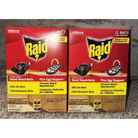 Lot of 2 Raid Double Control‎ 12 Small Roach Baits Plus 3 Egg Stoppers each NEW