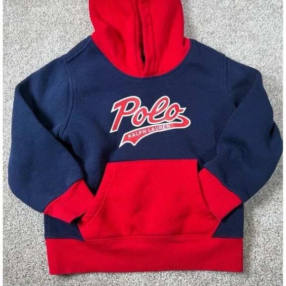 Polo Ralph Lauren Kids Navy Red Logo Hoodie Sweatshirt Size 3T‎
