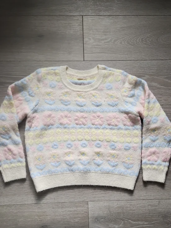 Copper Key Pastel Floral Fair Isle Knit Crewneck Sweater