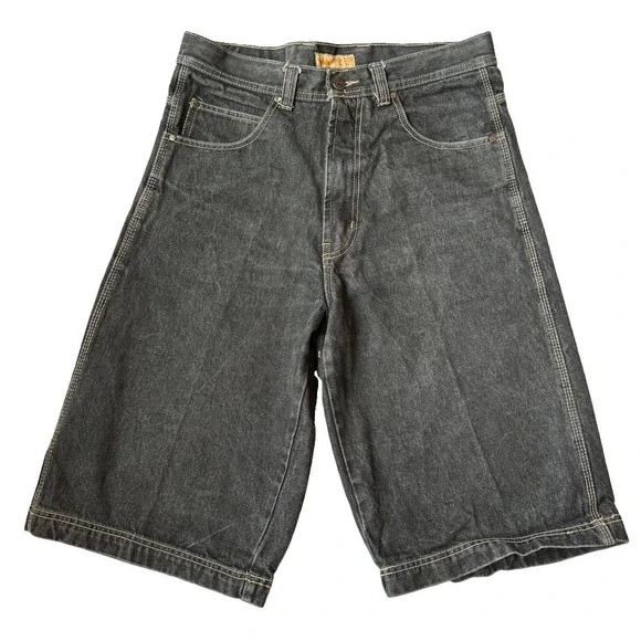 Y2K Black Baggy Denim Jorts Mens 34 Skater Hip Hop Grunge Streetwear