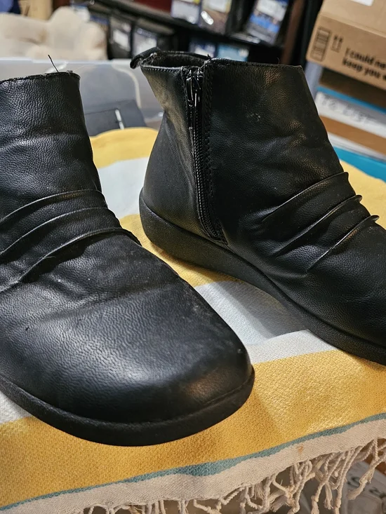 Black Leather-Look Ankle Boots with Side Zip