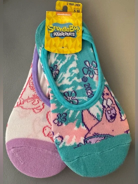 Nickelodeon SpongeBob No-Show Footies in Teal, Pink & Purple (2 Pair) Patrick