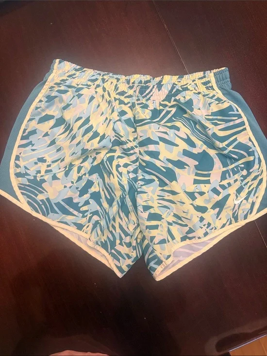 Nike Teal, Aqua & Cream Patterned Kids Athletic Shorts