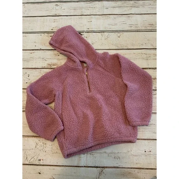 Old Navy Active Girls Mauve Pink Sherpa Fleece Quarter Zip Hoodie Large 10-12