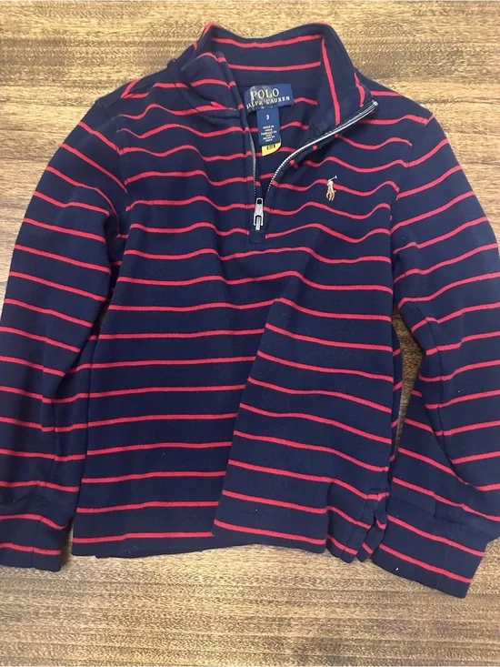 Polo by Ralph Lauren Navy & Red Striped Half-Zip Sweater - Kids