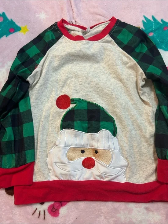 Kids Santa Plaid Raglan Top - Green/Red