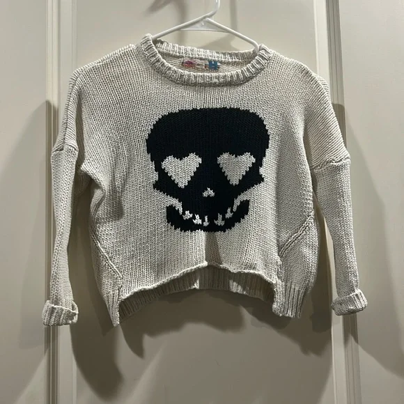 Vintage Havana Knit Skull cropped Sweater Crewneck cuffed 3/4 sleeves size M