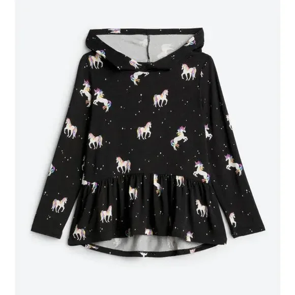 Rumi + Ryder The Peplum Hoodie Tee Unicorn Print Hoodie Girls Size M 8 - 10