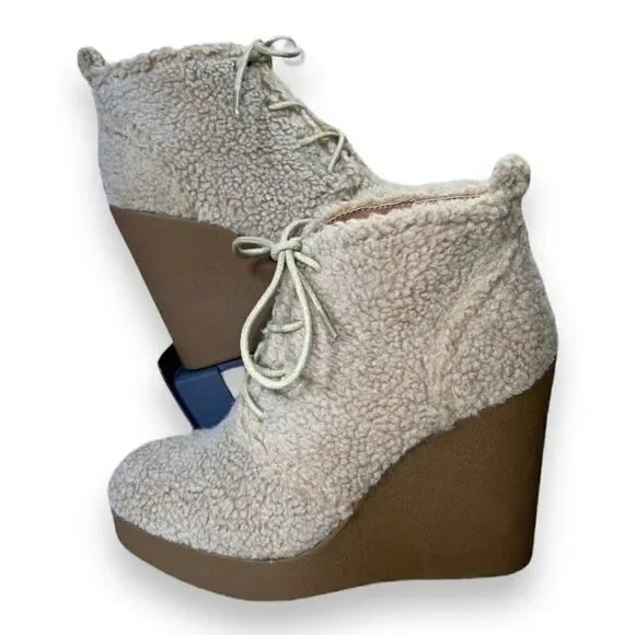 Jessica Simpson Mesila Faux Shearling Lace-up Wedge‎ Booties Women's 8.5 M