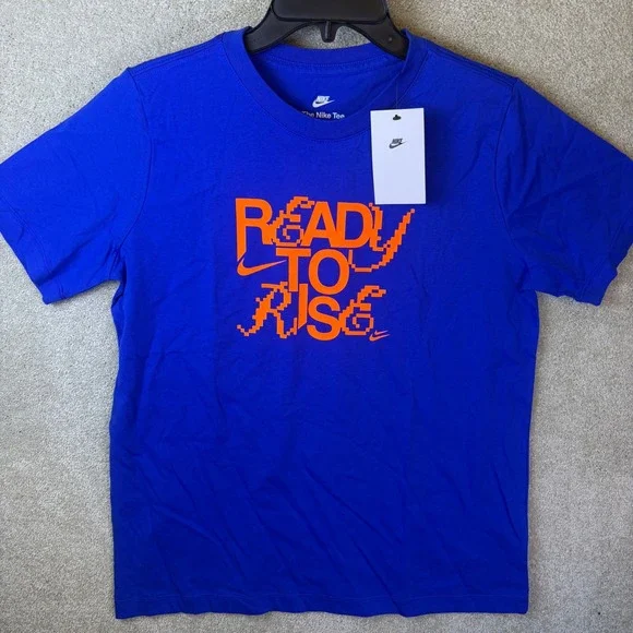 Nike Graphic T-Shirt Kids XL Blue Ready To Rise HV5223-480 Short Sleeve Boys NEW