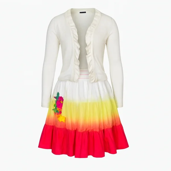 Place & Poof Girl Size 10/12 Colorful Skirt & Long Sleeve Open Top - Excellent