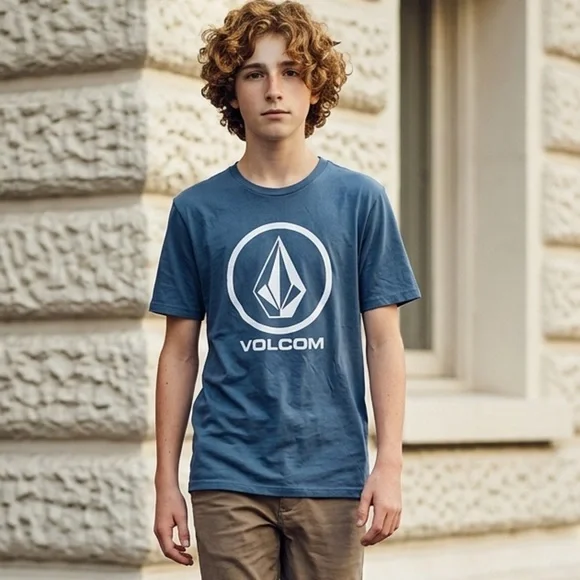NWT Volcom Youth Blue Short Sleeve Graphic Tee Shirt - Size Medium