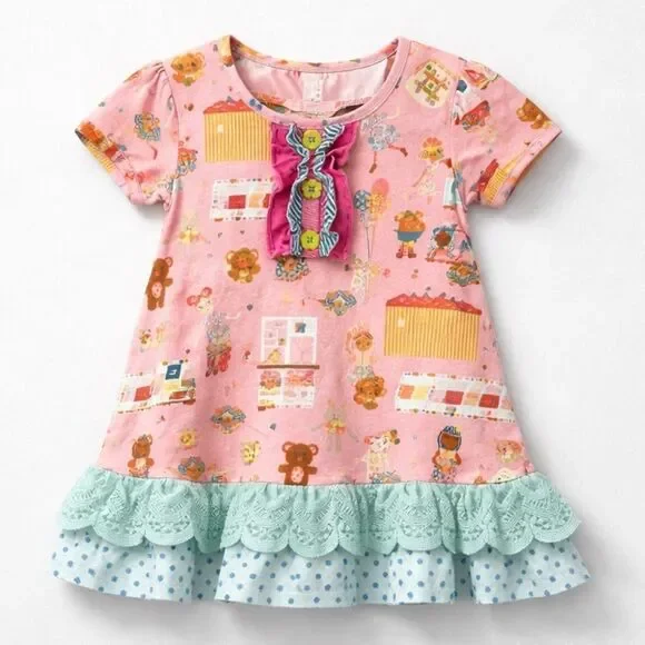 Matilda Jane The puppet Show pink and mint green tunic top ruffles and lace