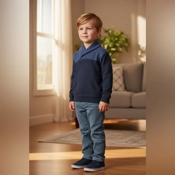Kapital Navy Blue Toddler Kids Shawl Collar Sweater