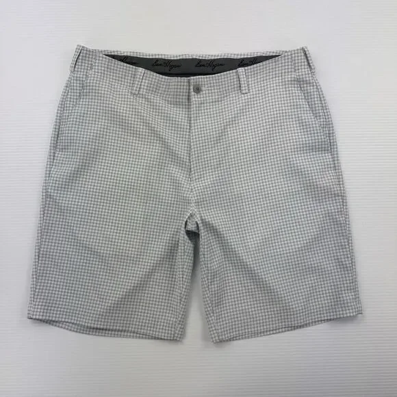 Mens Plaid Golf Shorts 38 Green Gray Performance Stretch Casual Ben Hogan