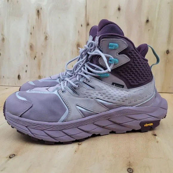 Hoka One One Anacapa Mid GTX Hiking Boots Womens Size 9.5 Purple Gore Tex Vibram