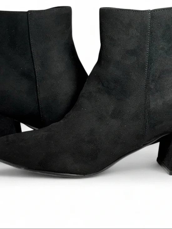 DIFU Women’s Black Faux Suede Ankle Booties Size 8 Block Heel Side Zip Boots