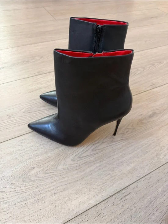Aldo Black Pointed Stiletto Ankle Boots with Red Interior