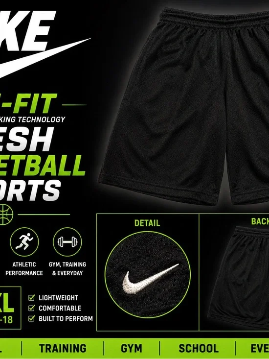 Nike Black Athletic Basketball Shorts with White Swoosh