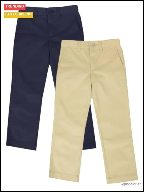 Kids School Uniform Pants - Reinforced Knees, Adjustable Waist, 2-Pack