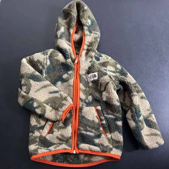 The North Face Fleece Hoodie Toddler 4T Green Camo Sherpa Full Zip Jacket