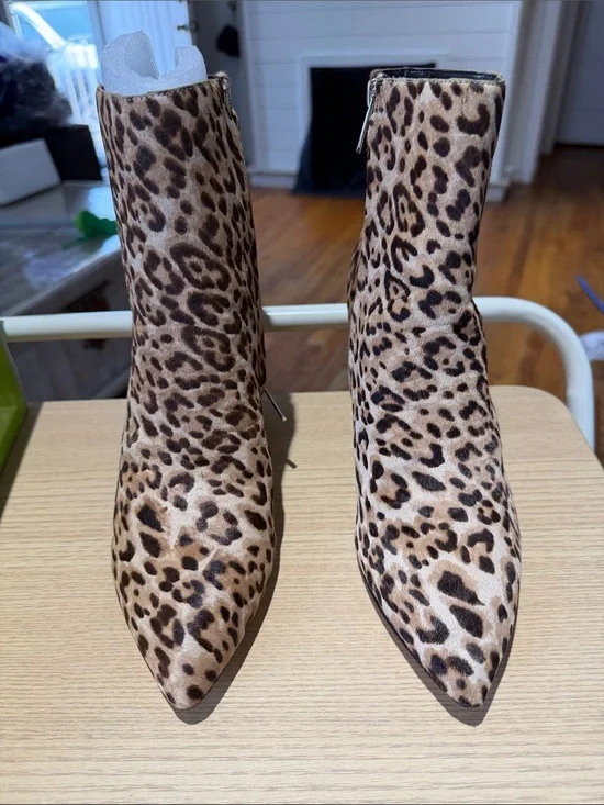 Sam Edelman Leopard Print Pointed Ankle Boots - Brown & Black