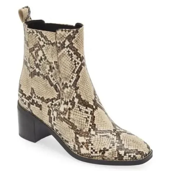 Nordstrom Rack Ankle Booties Size 7 Leather‎ Snake Print Block Heel NEW