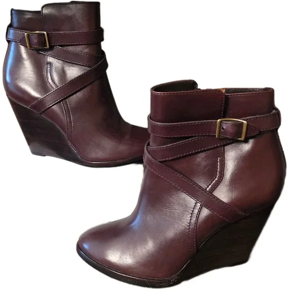 Frye Cece Strappy Wedge Booties Dark Brown Leather Ankle Boots 3478890-DBN 7M