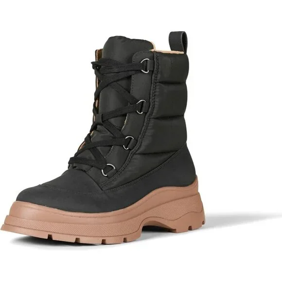 Women's Black Lace Up Imported Chunky Sole Puffer Snow Boots