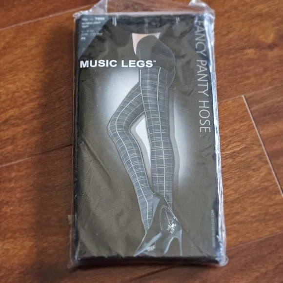 Music Legs Black Plaid Fancy Pantyhose Tights One Size New Sealed Gothic Cosplay