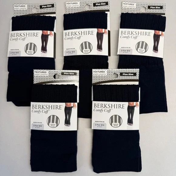 Berkshire Comfy Cuff Plus Size 5 Pairs Navy Vertical Stripe Knee High Socks