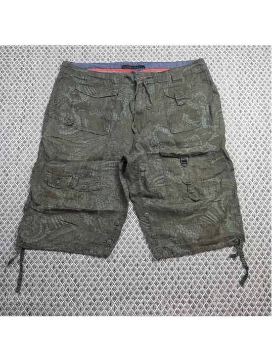 Sean John Cargo Shorts Men’s Size 40 Olive Green Linen Blend Printed Military