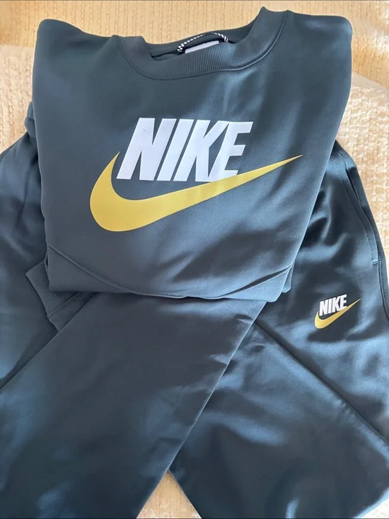 Nike Kids Dark Gray Joggers with Yellow Swoosh