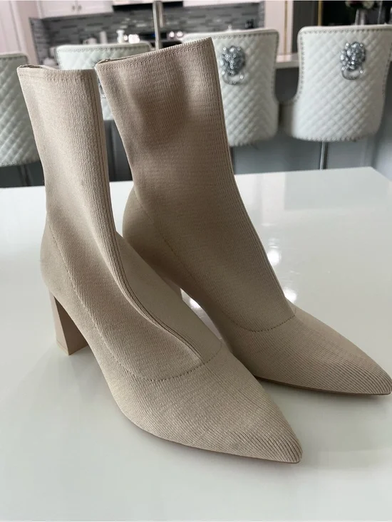 Zara Beige Pointed Toe Stretch Sock Boots - Women size 39