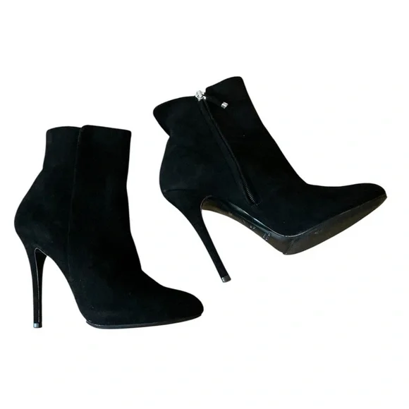 Ralph Lauren Black Suede Stiletto Ankle Boots Purple Label Made in Italy Sz 8.5