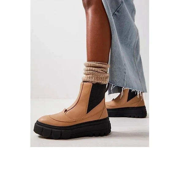 Sorel Brex Boot Chelsea Tan Black Leather Waterproof Lug Sole Ankle Boots NL5014