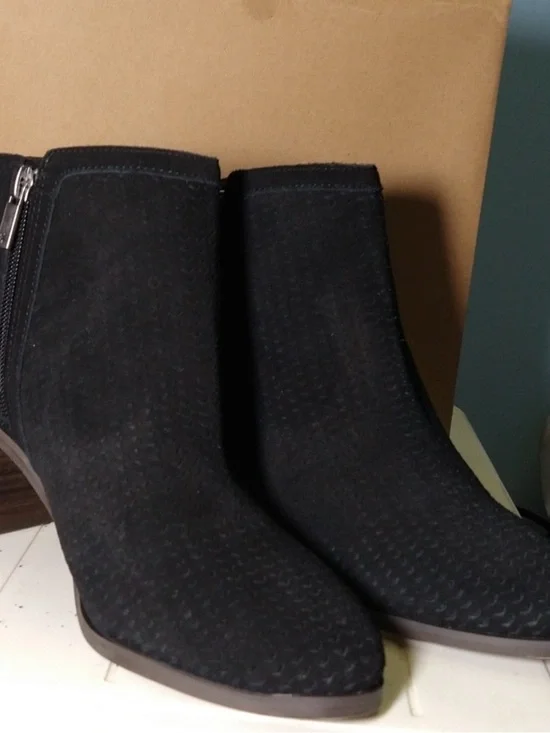 Lucky Brand Black Suede Textured Ankle Booties with Side Zip