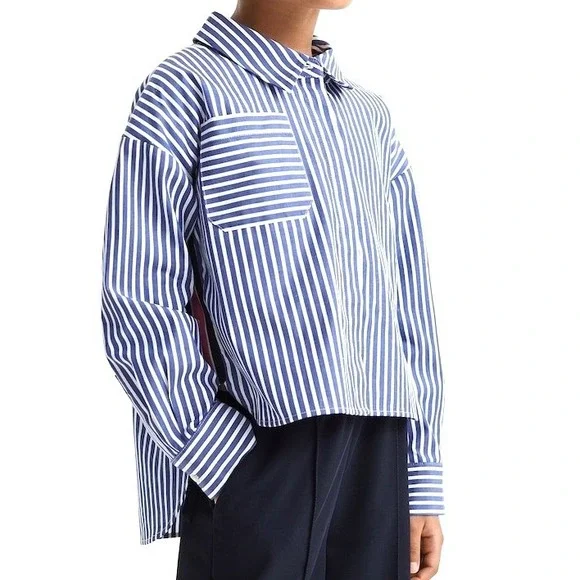 Reiss Danica Striped Cotton Shirt Blue Kids Button Down High Low Size 9-10Y