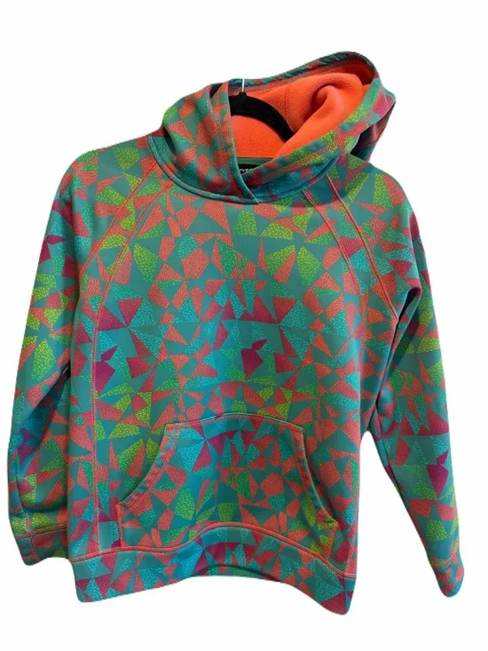Burton Technical Hoodie Girls Medium Crown Bonded Pullover Green Blue Geometric