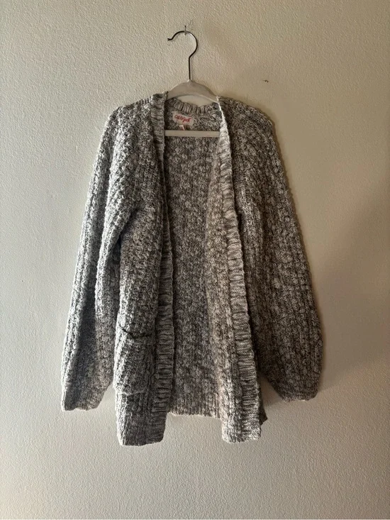 Heather Gray Open-Front Knit Cardigan